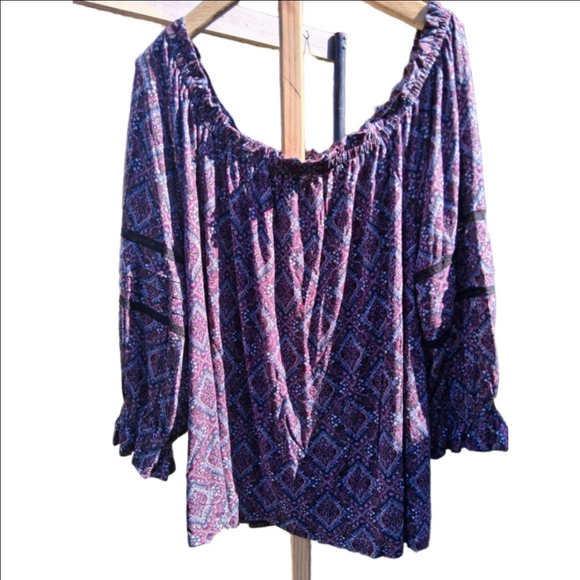 Lane Bryant Tops - NWT🔥 Lane Bryant Plus Size 22/24 Purple Black Off The Shoulder Blouse